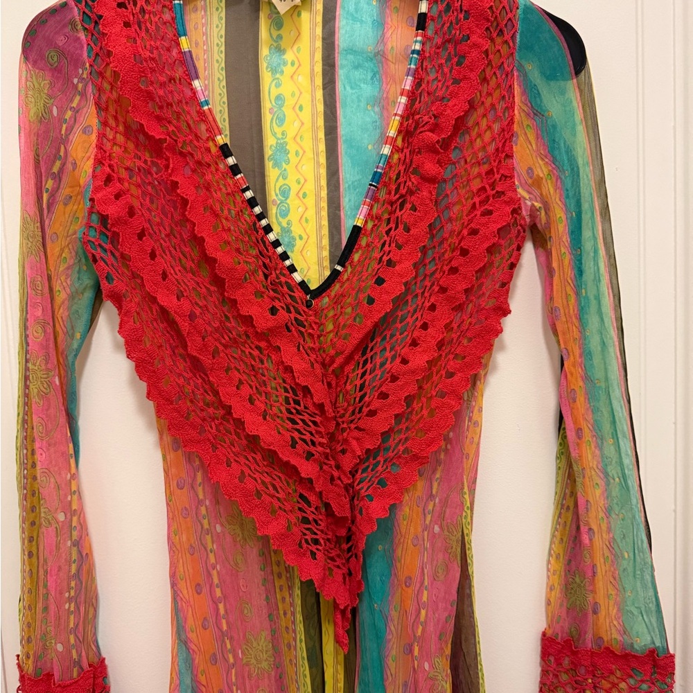 Piluca Bayarri Ibiza Multicolor Sheer Coverup Dress,Long Sleeves & side Slits. - Picture 2 of 11
